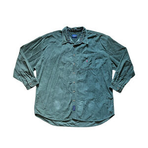 Vtg 90s Mens Corduroy Button-down Shirt Green Outdoor Cabincore Classic Autumn